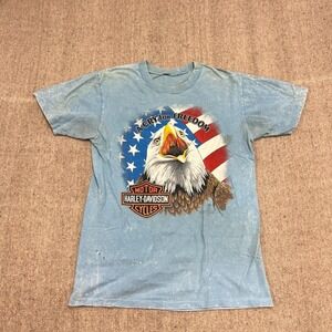 Vintage Harley Davidson Shirt Mens Medium Blue 1980s California Eagle USA